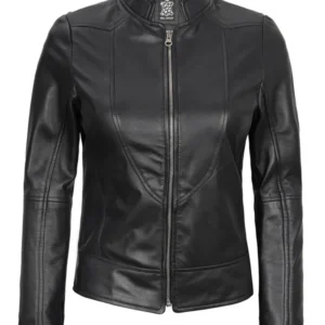 Amy Women's Black Cafe Racer Leather Jacket