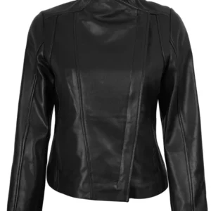 Arezzo Black Flap Closure Cafe Racer Leather Jacket