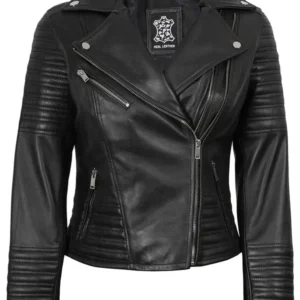 Women's Black Asymmetrical Biker Style Leather Jacket