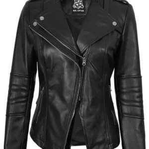 Monica Women's Black Asymmetrical Leather Jacket
