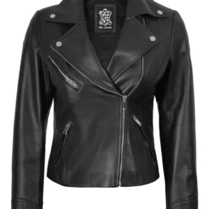 Women's Black Asymmetrical Real Leather Biker Style Jacket