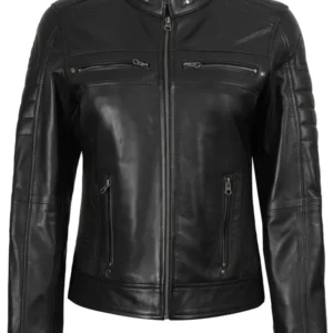 Austin Women's Black Cafe Racer Style Leather Jacket