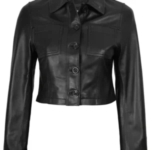 Mable Womens Black Cropped Harrington Leather Jacket