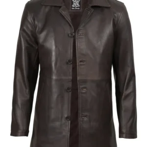 Winchester Men's Distressed Dark Brown Leather Car Coat
