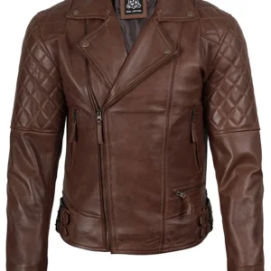 Frisco Mens Dark Brown Quilted Asymmetrical Leather Biker Style Jacket
