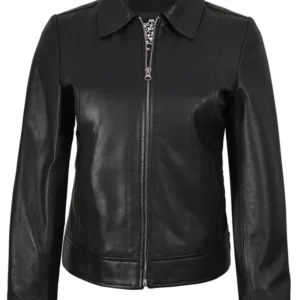 Women's Harrington Style Black Real Leather Jacket