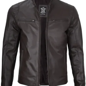 Men's Dark Brown Cafe Racer Leather Jacket