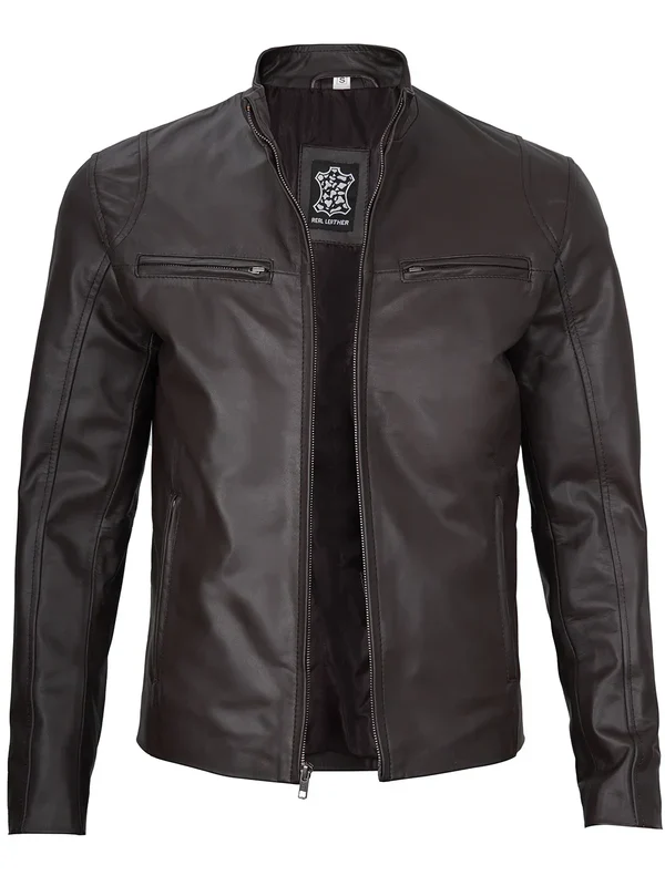 Men's Dark Brown Cafe Racer Leather Jacket
