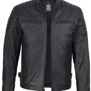 Mens Matte Black Biker Style Real Leather Jacket