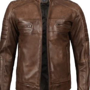 Men's Distressed Coffee Brown Leather Cafe Racer Jacket