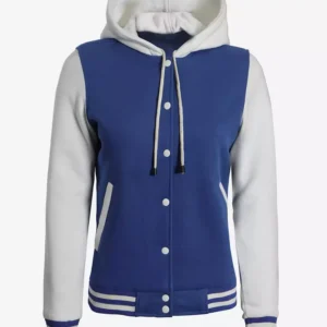Women's Royal Blue and White Hooded Letterman Jacket
