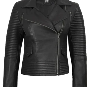 Women's Black Leather Biker Style Jacket