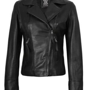 Women's Black Asymmetrical Biker Style Leather Jacket