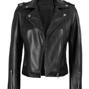 Kirsten Women's Black Asymmetrical Leather Biker Style Jacket