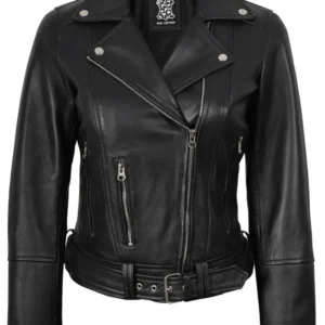 Womens Asymmetrical Black Biker Style Leather Jacket