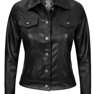 Fernando Women's Black Leather Trucker Jacket