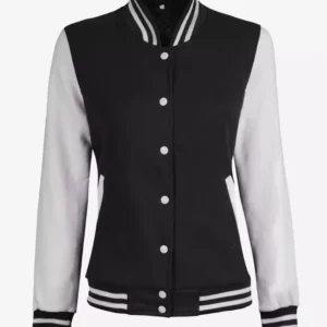 Women’s White and Black Varsity Jacket – Baseball Style Bomber