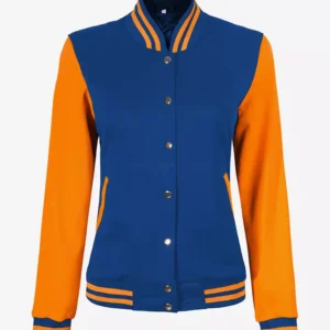 Women’s Yellow and Royal Blue Varsity Jacket – Baseball Style Bomber