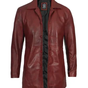 Mens Burgundy Real Lambskin Leather Car Coat