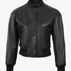 Julee Womens Black Snap Button Cropped Leather Bomber Jacket