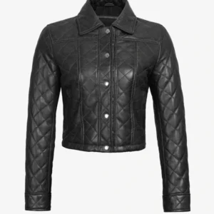 Womens Quilted Black Cropped Leather Jacket