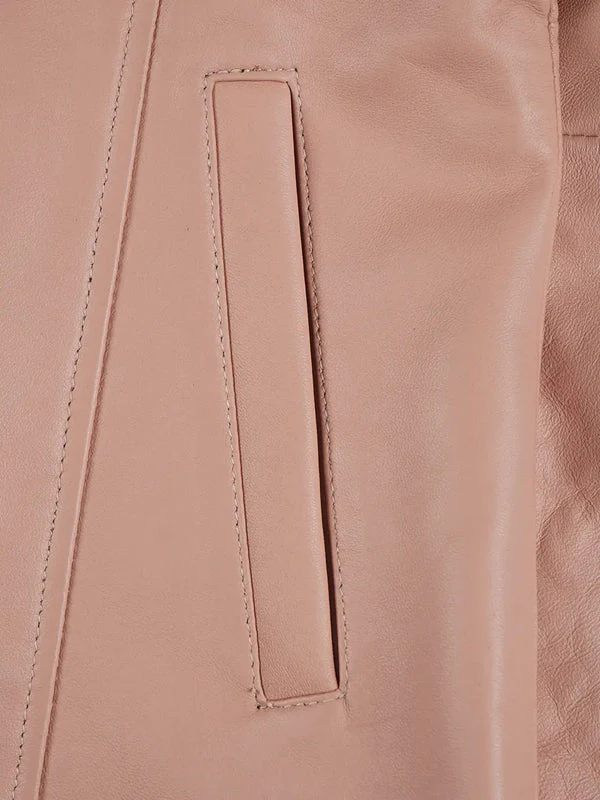 Kandis Women Pink Real Leather Car Coat - Image 6