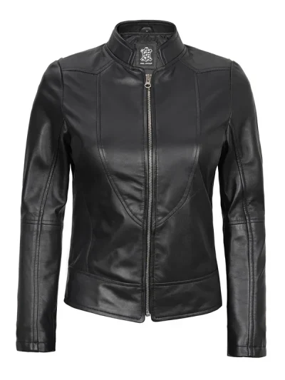 Amy Women's Black Cafe Racer Leather Jacket