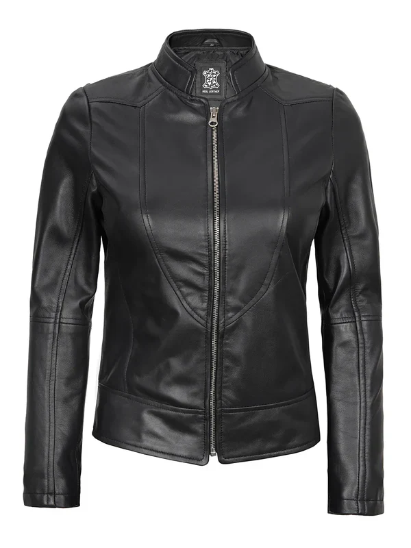 Amy Women's Black Cafe Racer Leather Jacket