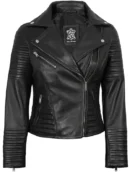 Women's Black Asymmetrical Biker Style Leather Jacket