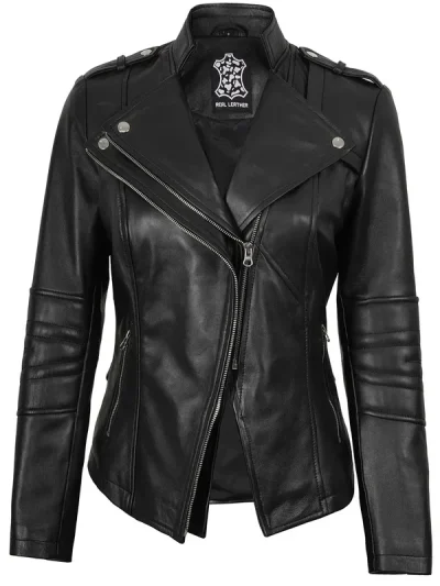 Monica Women's Black Asymmetrical Leather Jacket