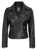 Women's Black Asymmetrical Real Leather Biker Style Jacket