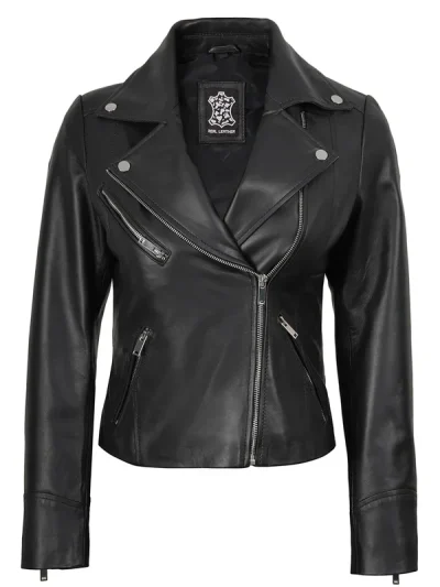 Women's Black Asymmetrical Real Leather Biker Style Jacket