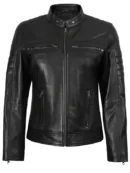 Austin Women's Black Cafe Racer Style Leather Jacket