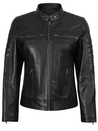 Austin Women's Black Cafe Racer Style Leather Jacket