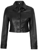 Mable Womens Black Cropped Harrington Leather Jacket