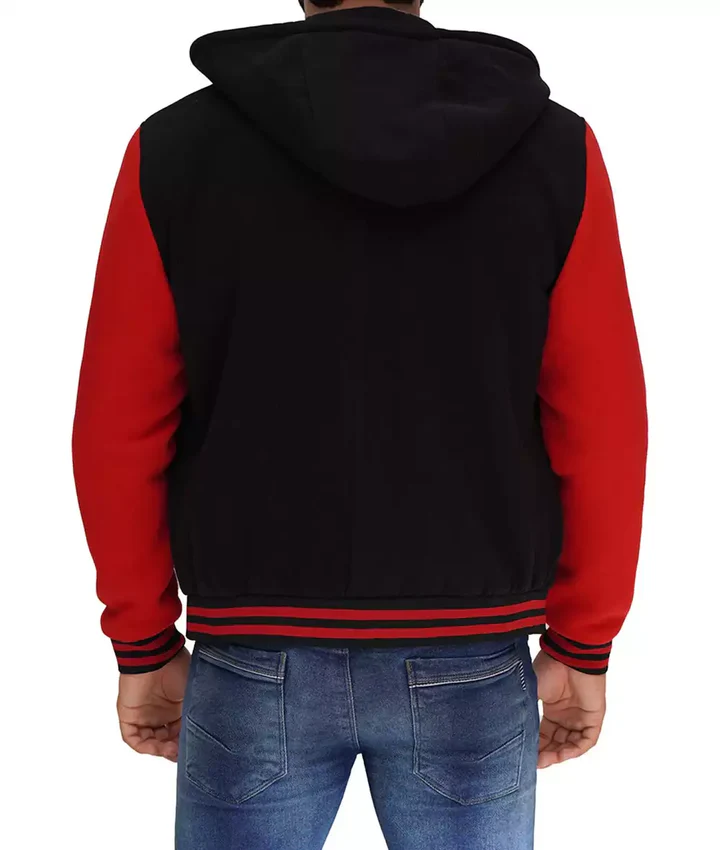 Salerno Men’s Black and Red Hooded Varsity Jacket - Image 5