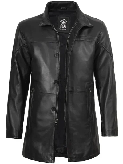 Bristol Men's Black Leather Car Coat