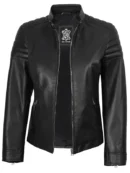 Women's Black Cafe Racer Leather Jacket