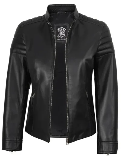 Women's Black Cafe Racer Leather Jacket