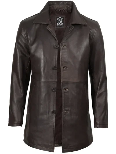 Winchester Men's Distressed Dark Brown Leather Car Coat