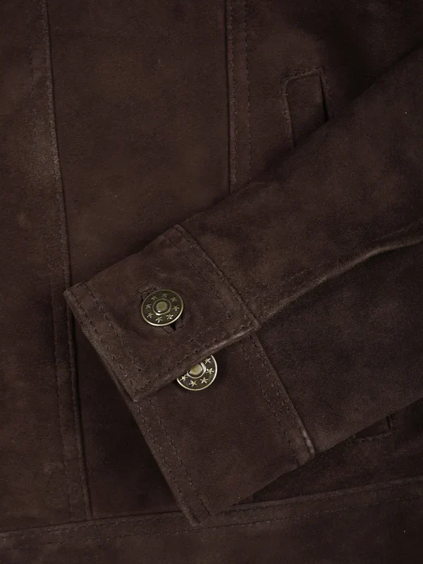 Logan Men's Dark Brown Suede Trucker Jacket - Image 5