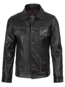 Men's Dark Brown Trucker Leather Jacket
