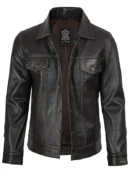 Men's Dark Brown Trucker Leather Jacket