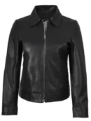 Women's Harrington Style Black Real Leather Jacket