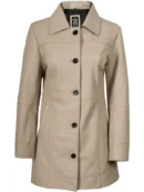 Kandis Women's Biege Real Leather Car Coat
