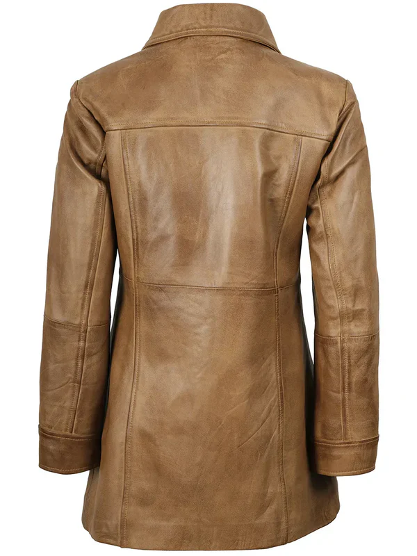 Kandis Womens Camel Brown Real Leather Car Coat - Image 4