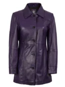 Kandis Women's Leather Purple 3/4 Length Car Coat