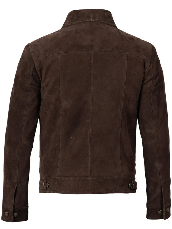 Logan Men's Dark Brown Suede Trucker Jacket - Image 6