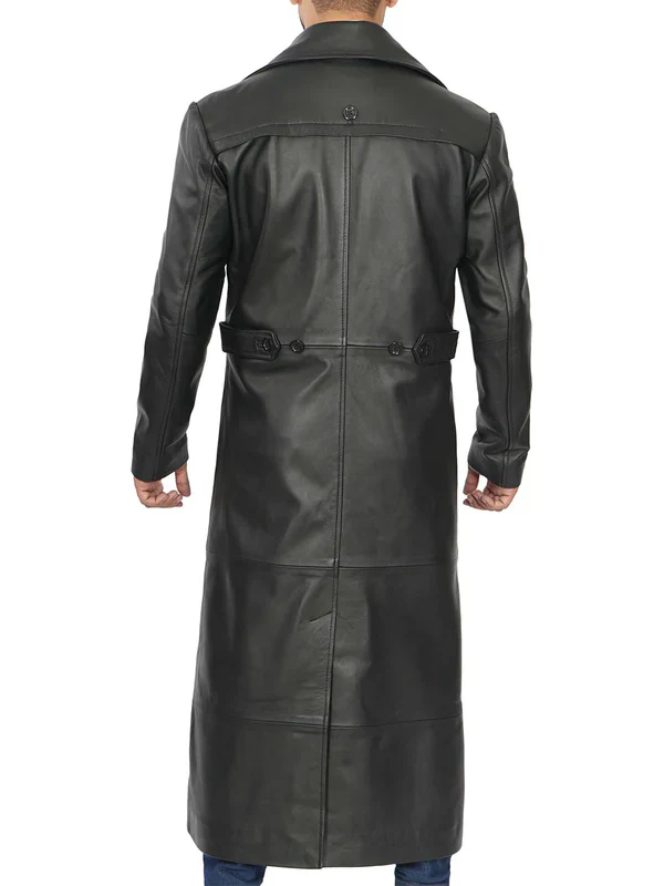Jackson Men's Black Leather Long Duster Coat - Image 6
