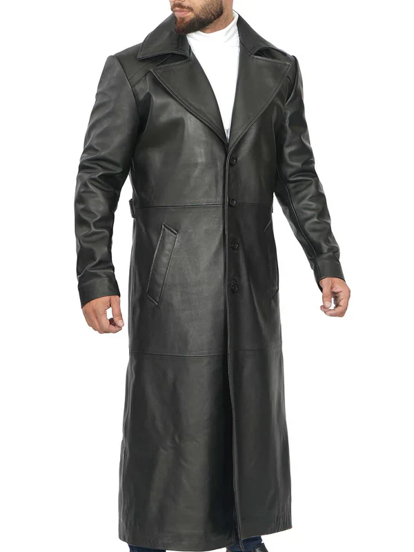 Jackson Men's Black Leather Long Duster Coat - Image 3